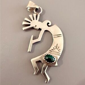 Vintage Sterling Kokopelli Pendant with Green Malachite Gemstone Southwestern